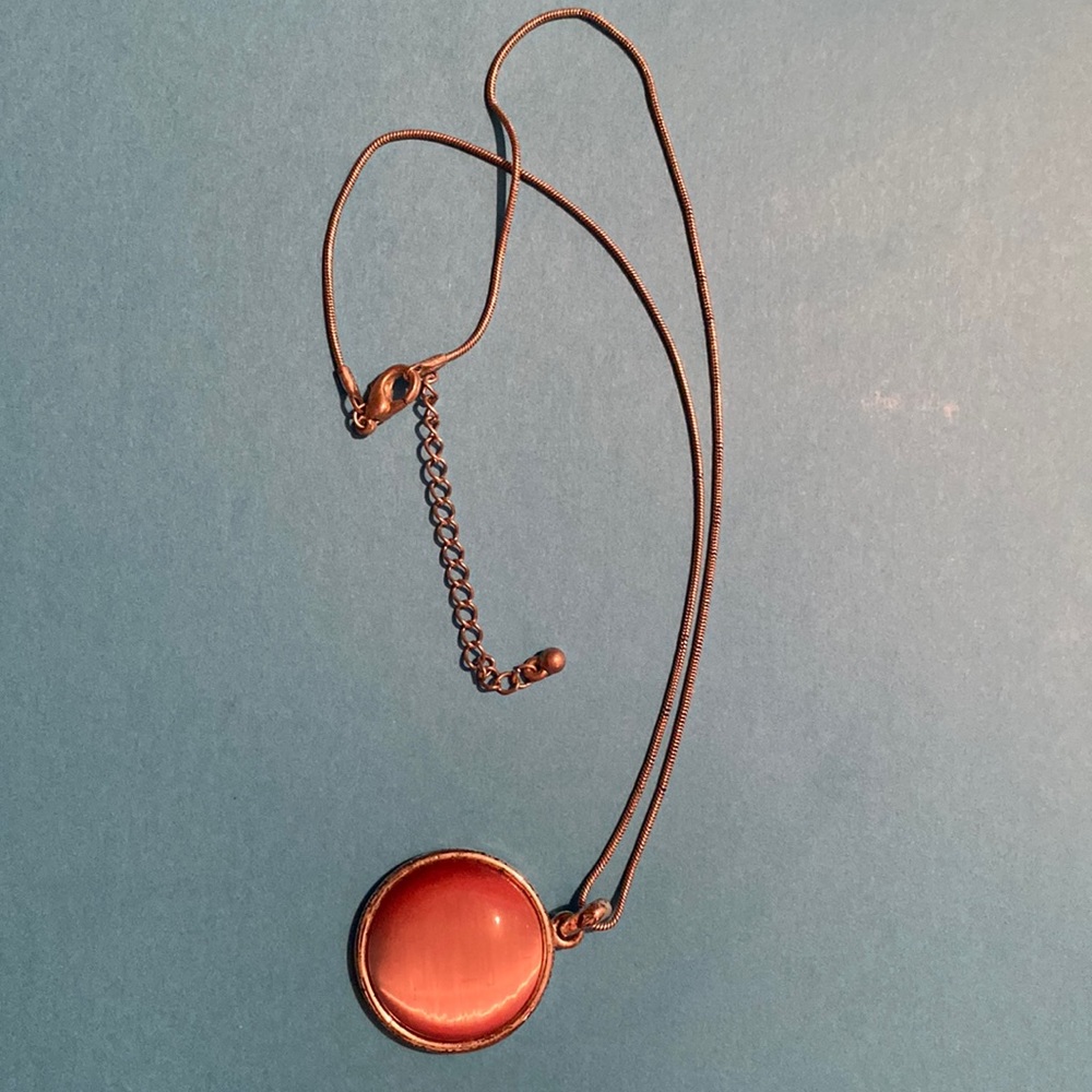 Shimmer pink glass/stone pendant silver color necklace via 16”
